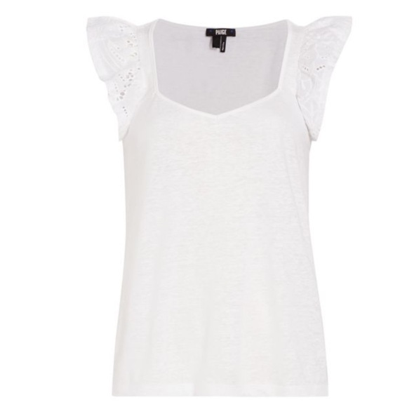 PAIGE
White Giulia Eyelet Flutter Sleeve Linen Top - Picture 5 of 5